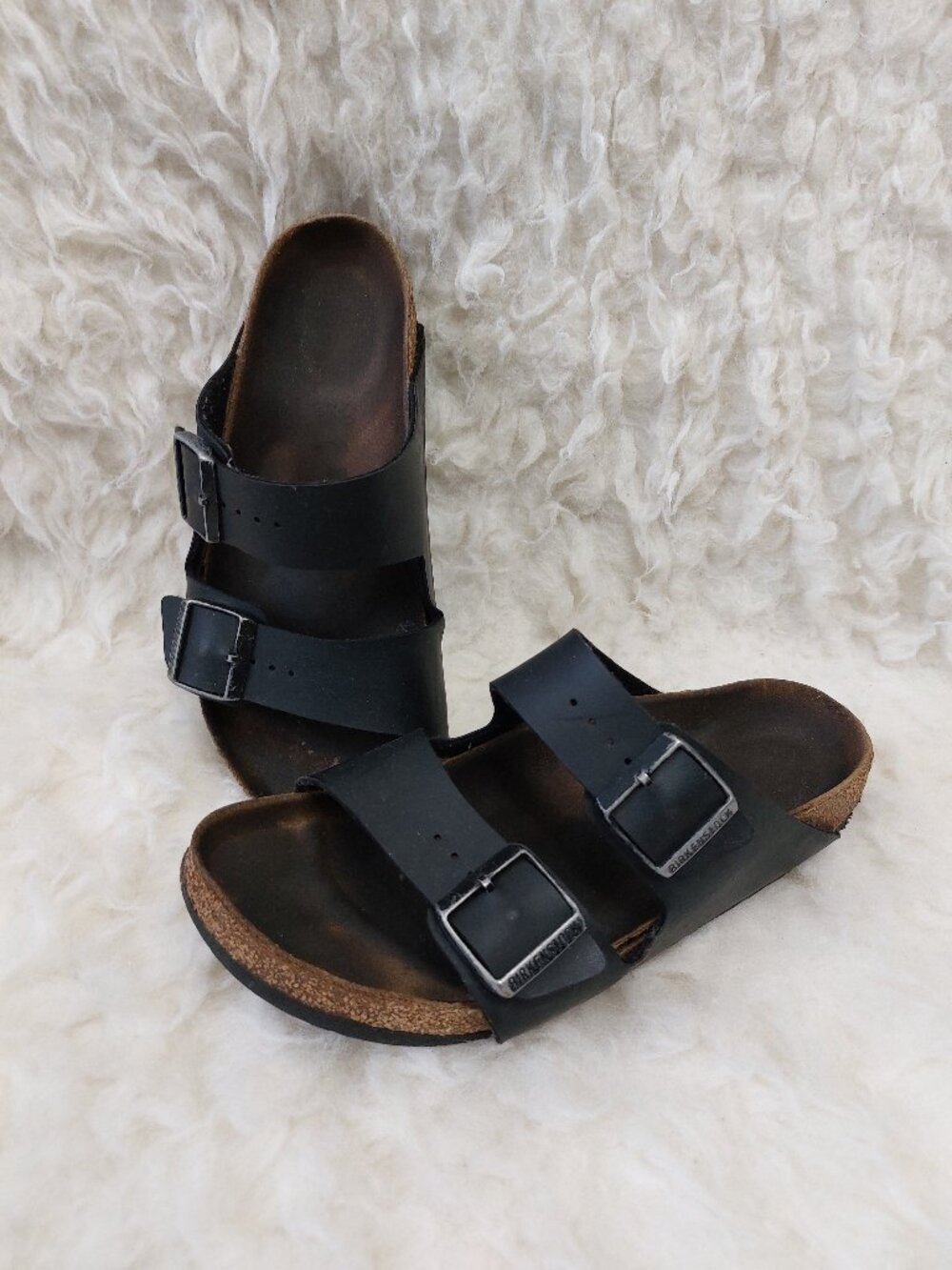 Birkenstock Arizona Sandals Black Straps Contoured Cork-latex Footbed EU 40